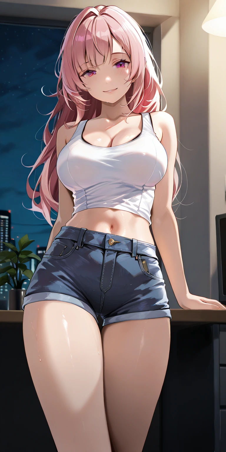 8K,Ultra Detail,ultra-quality,super precision,The ultimate masterpiece,mesugaki,stick out your tongue and tease,Colossal tits,Tube Top,hotpants(Jeans fabric),