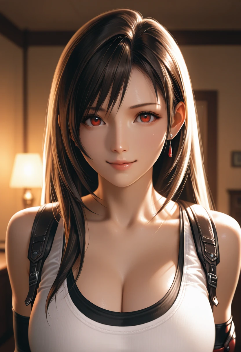 1 woman, tifa lockhart, long black hair, big breasts, crimson eyes, ((detailed eyes:1.2)), wearing micro bikini, sexy, sensual, sideboob, masterpiece, top quality, best quality, official art, beautiful and aesthetic:1.2), extreme detailed, colorful, highest detailed