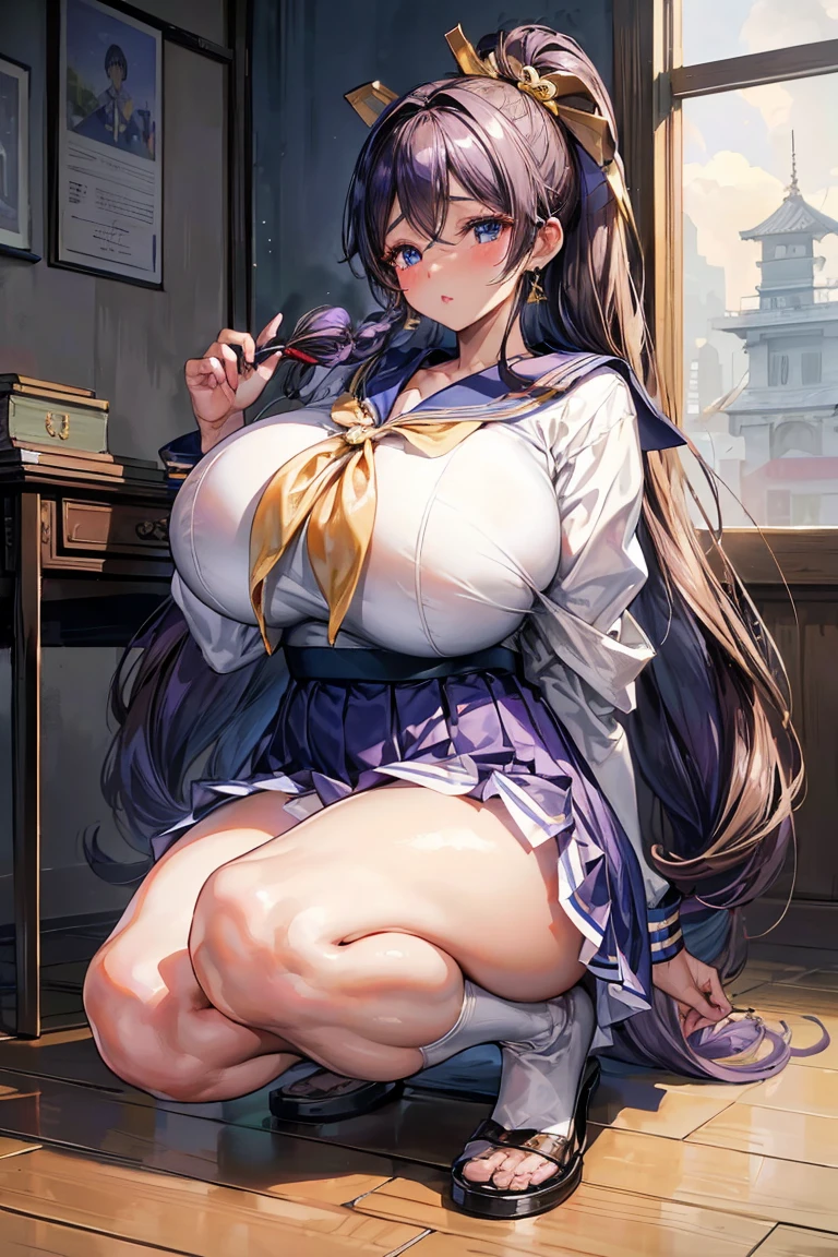 1 girl,squat,holding cellphone,looking at cell phone,spread legs,(((rinko_iori)),(((narrow waist))),(big breasts),(large breasts),(skiny body),(mature lady), (droopy eyes),(cleavage),(embarrassing),(low ponytail hairstyle),(very long ponytail hairstyle),
,(long back hair),((tight dress)),(high heels),(pencil skirt) ,(waist belt),
(cheeks flushed, open mouth)),
{{{masterpiece}}}, {{{best quality}}}, {{ultra-detailed}}, {illustration}, {{an extremely delicate and beautiful}}, masterpiece, sharp focus, best quality, depth of field , cinematic lighting,best quality, high resolution,Kyoto Style,onpiece dress,elegant dress,high heels,purple dress,dress with slit,
earrings,necklace