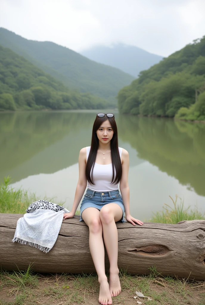 (masterpiece, top-quality, 8K wallpapers, Hi-Res, realisitic), 1girl in, Solo, portlate, A detailed eye, hyperdetailed face, large full breasts、I can see panties、garterbelts、no-bra、cute face, japanes, full body Esbian, shorth hair, Black eyes, rucksack, in mountains, Attractive eyes, Detailed lips, Detailed hand, Detailed feet, Detailed nose, A detailed face, Gentle expression, thin lips, pleased, trecking, hiking, trekking boots, plein air, a closed mouth, large full breasts, Small eyes, Blouse, camera="Sony a7 IV"; lens="Tamron 28-200mm boobs F/2.8-5.6 Di III RXD"; "shibori=F/6.3"; "Shutter Speed=1/1600 seconds"; ".ISO=100"; Photorealistic, panoramic view of mountains, Photographed with a high-end mirrorless camera, breathtaking shots, majestic view, stunning photo, Dramatic, 8K;