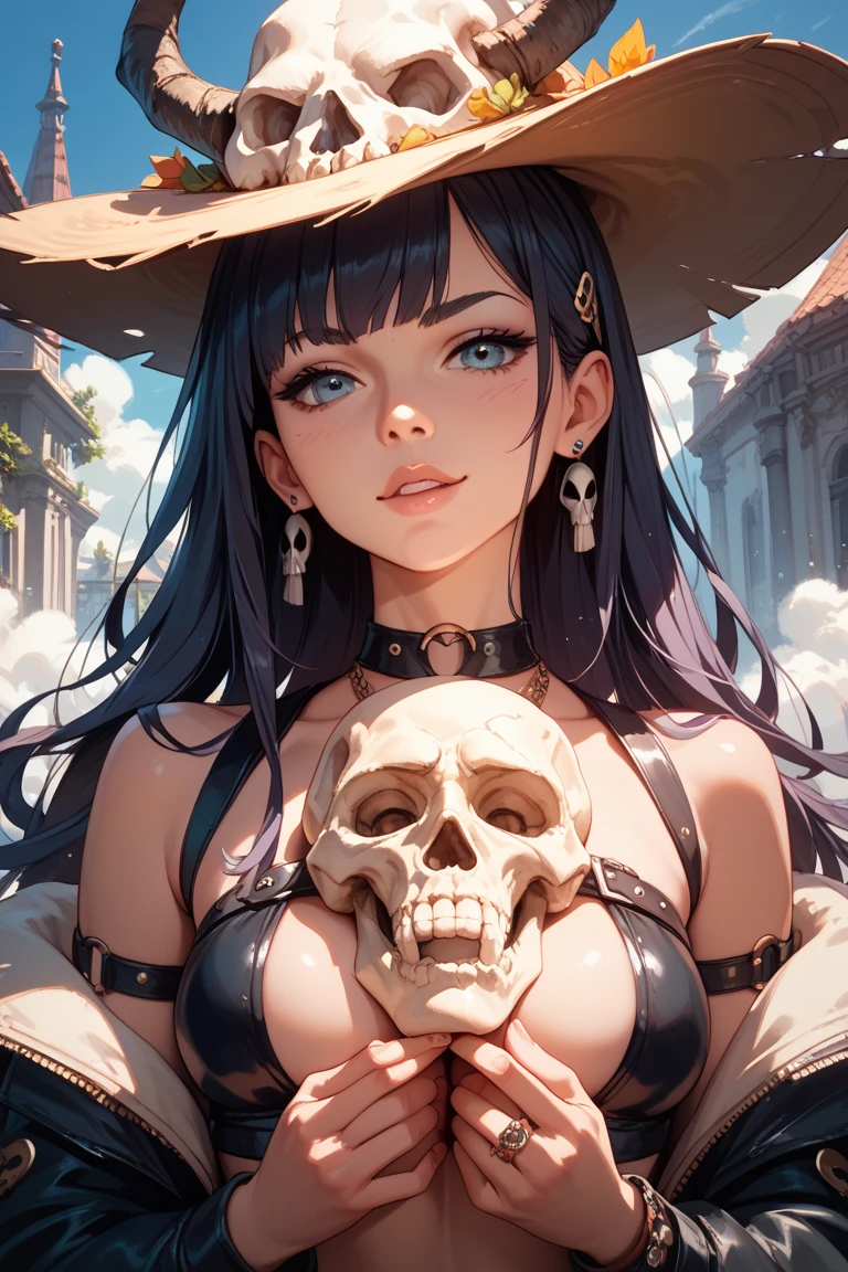 Mujer, hood, Cabello largo, pintado, calavera de maquillaje, tetas grandes, desnudo, piernas, Caderas, vestida de muerte