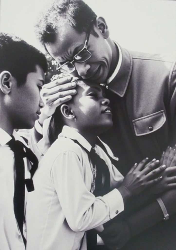 Create an image where you can see an image taken by a security camera (from above) in the 90s to a Colombian man (similar to Luis Alfredo Garavito) 4 (scrawny and tall) dirty appearance FROM HIS BACK without his face being seen disguised as a priest (with short black hair ) holding a child's hand (also from behind)