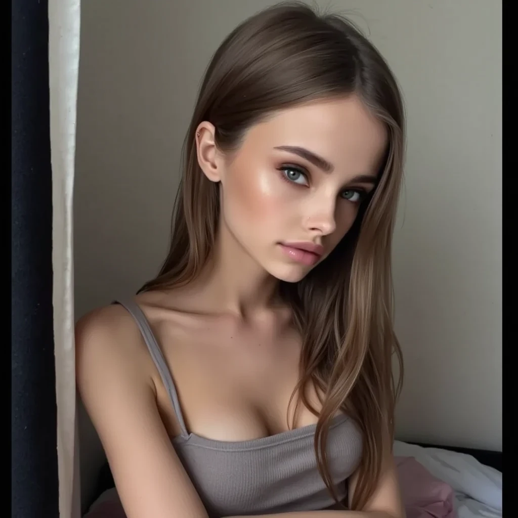 (solo:1.5),(masterpiece:1.5), damp, booty , cleavage ,best quality:1.5),(bust:1.3) a woman with transparant minimalist gray bedtime lingerie , beautiful blonde girl, beautiful dark long blonde hair, beautiful young 23 yo female model, beautiful erotic woman, beautiful young woman, gorgeous face , a beautiful Ukraine super model, beautiful sexy sensual girl, detailed beauty , full body waist up pose , various shot angle , gorgeous attractive face, beautiful image, attractive beautiful face, extremely beautiful face, laying down flat ontop messy bed, angle from top, top view camera , facing front to camera , sensually look to viewers