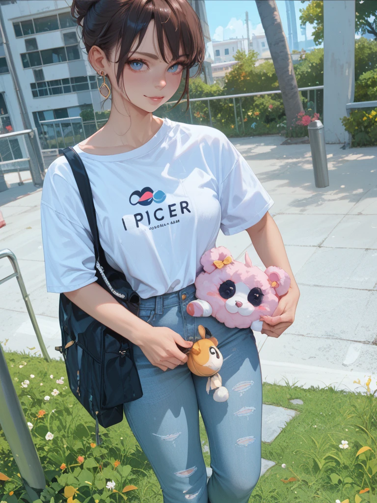 (best quality,4k,8k,highres,masterpiece:1.2),ultra-detailed,(realistic,photorealistic,photo-realistic:1.37),A girl wearing Doraemon-inspired fashion in Harajuku