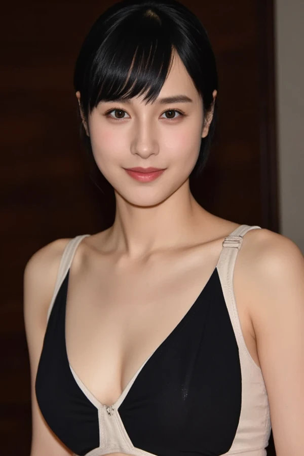 ((Highest quality)), ((masterpiece)), (detailed), Ultra cinematic, Blue hour, Ultimate ultra Photorealistic, ultimate high-quality 32k Leica M5 photo, A cowboy shot photo, a42yo ultimate beautiful & elegant Motherhood Japanese actress, looking at viewer, very embarrassed, much blush:1.9, 168cm,65kg,(She has a very intelligent and ultimate exquisite beautiful Japanese face&black eyes, pointy nose, ultra detailed face, ultimate exquisite nice-proportioned body and Décolletage and hips , black elegant&cute short bob, oval face, very blushing cheeks, very sweaty , ultimate well-proportioned face, seductive ­ smile, seductive large hips ,Curvaceous physique fascinating lovely body&Sensual proportions, black elegant cute short bob, very light naturally makeup:1.4), ((a very simple ((royal blue)) deep v-neck t-shirts :1.4)),((1 much wet transparent very sheer (pure-white-middle -leggings-pants):1.4)), ((ultra detailed camel toe and groin part and dark pubic hair vividly , showing groin part for viewers:1.4)), ( standing in dark Inside the tent at the heavy rainy campsite:1.3)