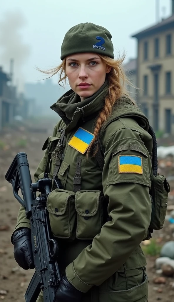 portrait photo of a woman in a soldier uniform, standing in the desert, blonde hair, realistic, long hair, <lora: f1t_k1tty:0.7> f1t_k1tty