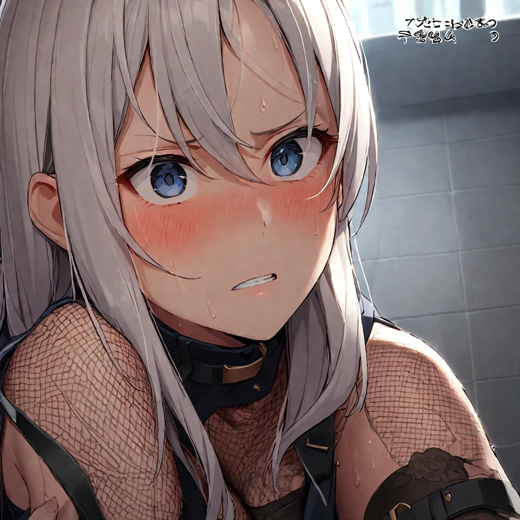 <lora:_tdbu:0.9> tdbu top-down_bottom-up, cute elf Young woman [lightgreen] eyeliner piercing small breasts skindantation shiny hair gradation [gradient partially [blond:silver:0.9] hair] super long hair blue eyes ((eyes visible through hair)) grin +++ dark blond dress, blouse white super long coat, thighhighs, darkbrown lace-up long boots, charcoal collar thigh_gap