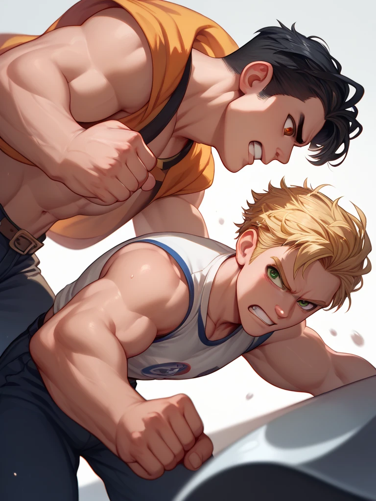 2man, realistic, detailed, man pumped man, bodybuilder, in the gym, naked torso, chaps, 4 abs, lascivious look, gym, detailed face, detailed hair, detailed hands, detailed legs, detailed eyes, detailed skin, dynamic lighting, (photorealistic: 1.4), 8k uhd, (hyper realistic), (photorealistic), (masterpiece), (best quality)
