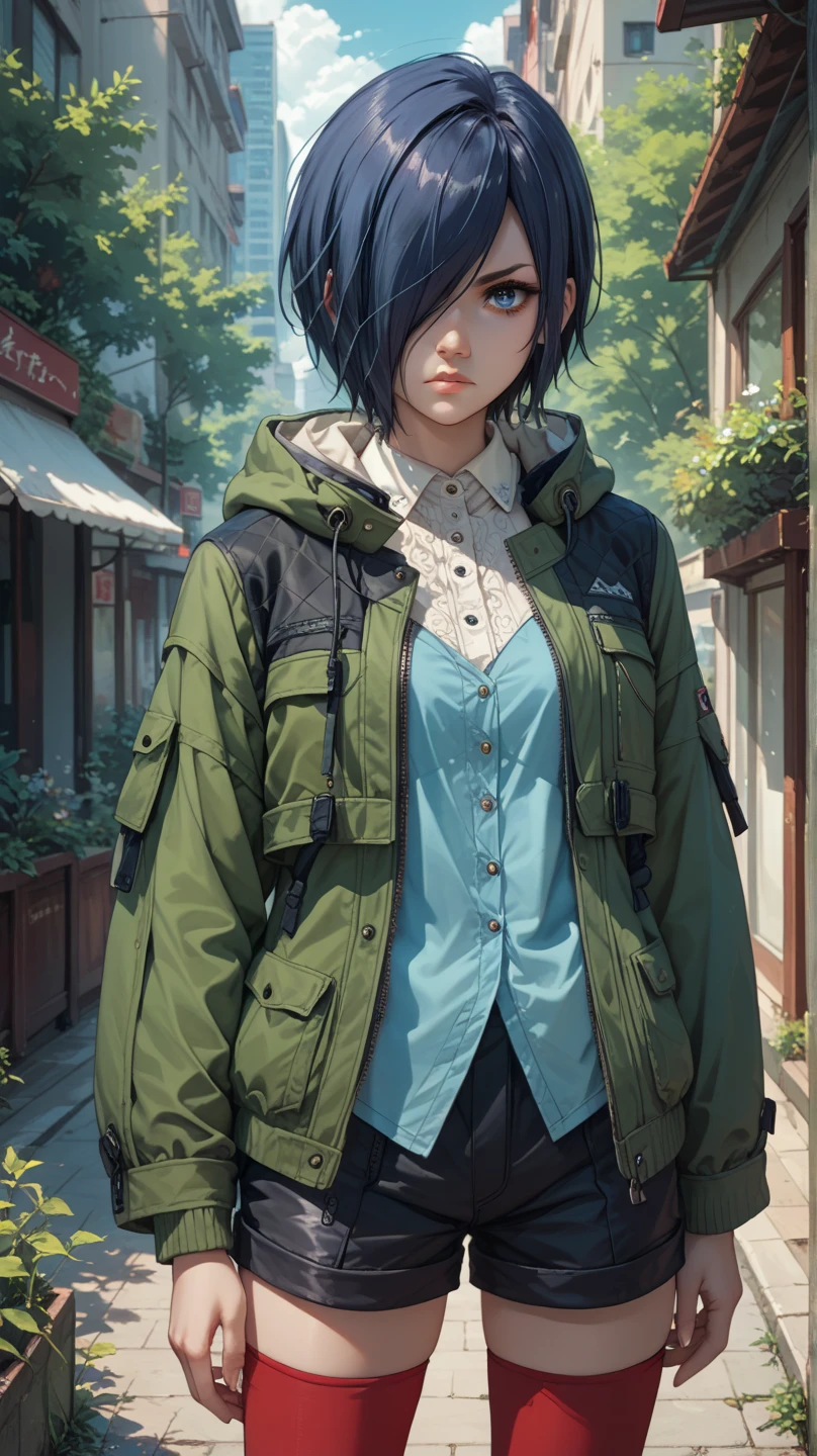 Draw a girl near the river in the forest with clothes