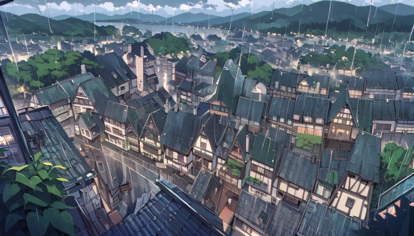 8k, ultra-detailed rainy day town