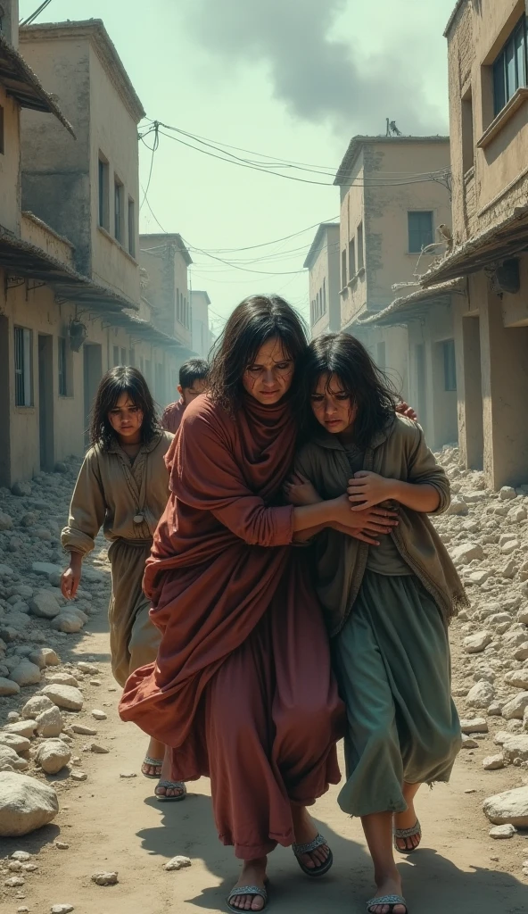 ((cinematic ligh《Hope rises in Palestine》poster for, 80s movie poster,A young mother,Behind her are a group of innocent children。The mother's eyes revealed firmness and responsibility,Her face was filled with worries and hopes for the future。She wrapped her arms around the child,As if silently protecting them from war。In the background is a ruined city ruins,Scenes of disaster left behind by the war。Sin embargo,A faint but determined light rose from the ruins,It symbolizes hope and rebirth。The light is cast on the mother and the child,Give warmth and comfort,As if to tell the audience even in the darkest moments,We can still find hope and strength。The tones of the whole picture will be deep blues and grays,It represents the gloom and sorrow of war。Sin embargo,Mothers and children are dressed in bright colors,It represents the vitality of life and the yearning for a better future。At the bottom of the screen,The name of the film is printed in a concise and powerful English font:“hope rises in palestine”。This not only represents the theme of the film,It is also an appeal to the audience:Let's work together,Let hope rise in war)),title, and credits, A high resolution, Ultra-detailed, Vivid colors, Dramatic lighting, Realistic, sportrait, Bokeh, Cinematic, CreativeDesign, Intense atmosphere, Dark background, suspenseful, shadowy figures, Melancholy tone, Excellent typography, Artistic composition, Dynamic angles, Contrasting colors, Depth of field, striking visual effects, Strong emotions, Haunting images, captivating visuals, Atmospheric settings, theatrical, mystical ambiance, delicate craftsmanship, Real Persono, intriguing narrative, Professional artwork, Engaging storyline, mystical expressions, Cinematic style, Thought-provoking symbolism, Engaging poster design, Iconic visuals, Intelligent execution, Visually stunning, Visual appeal, attention-grabbing, memorable, Reminiscent of classic movie posters,