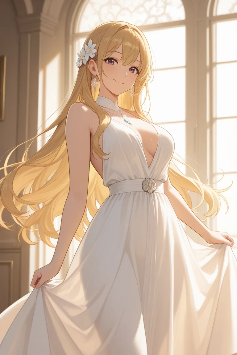 fox girl, sexy, long blonde hair, dress