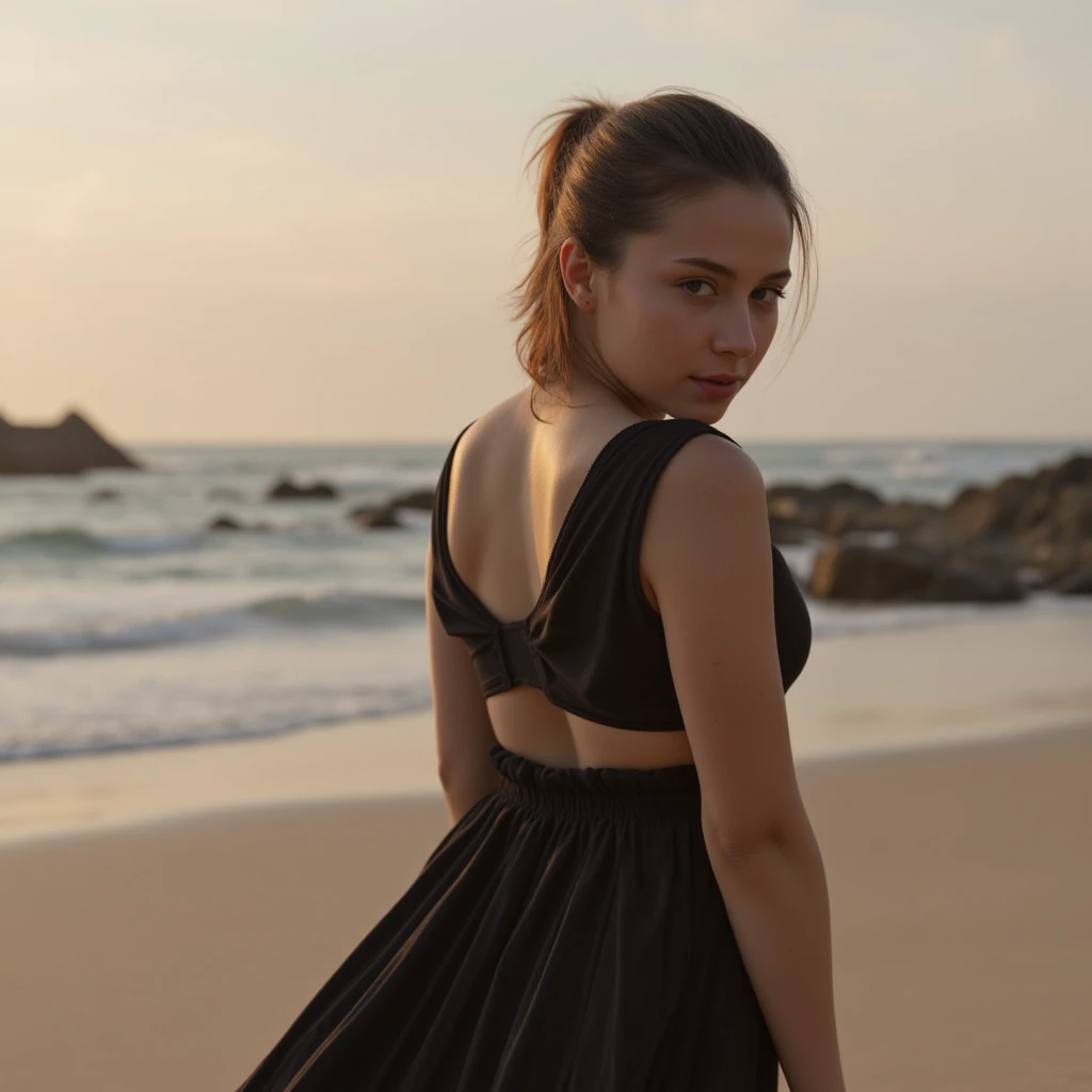 futuraholly12500v52, (closeup) Portrait of pretty young (18-year-old) pale milky white skin Caucasian woman ((Playfully tousling hair, with a flirtatious smile and captivating eyes.:1.07)), outdoor, BREAK (ginger Classy twisted low ponytail: A low ponytail with twisted sections, adding an elegant and chic twist to a classic hairstyle.), no makeup, long dainty necklace, (((elegant, classy, and minimalist:1.05) Black sequined sheath dress with plunging neckline and side cutouts - captivating and edgy.)) , <lora:epi_noiseoffset2:1> BREAK (magazine cover:1.10), BREAK (masterpiece, extremely detailed skin, photorealistic, heavy shadow, dramatic and cinematic lighting, key light, fill light), sharp focus, BREAK location is (outdoor Great Barrier Reef, Australia), <lora:InstantPhotoX3:0.4>, <lora:ClothingAdjuster3:-0.7>