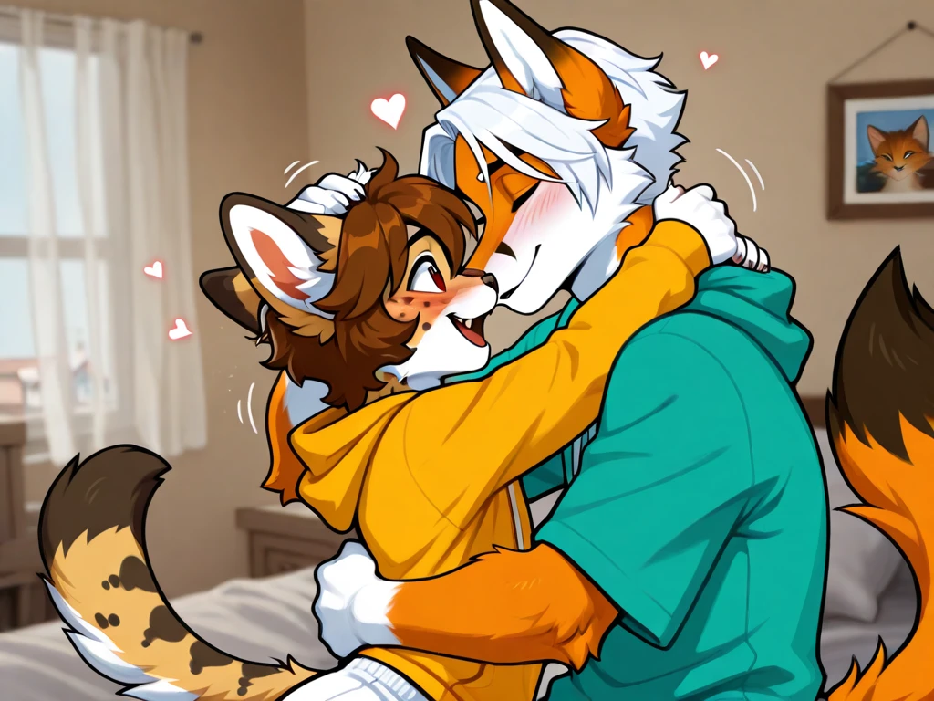 Home hallway background,white tiger,Deep Kiss,serious expression,Closing the eyes,Hug,sweating,It's hard,hug,white shirt,black pants,naked,Stripping