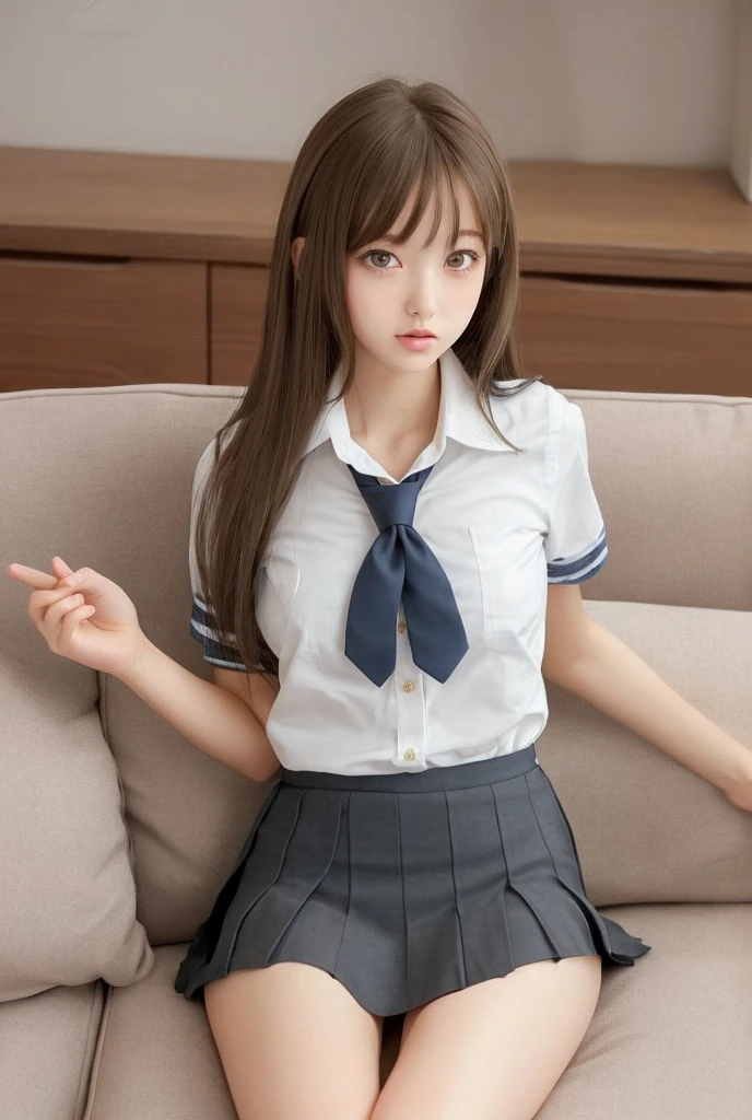 top-quality, masterpiece, (Professional lighting without shadows), A hyper-realistic, Bewitching, perfect anatomia, Two girls, (Girl proudly standing in front of camera shows off high school girl uniform ribbon ties, Another girl on the other side, Bend over and stick your butt out towards the camera), ( Huge breasts:1.2), (Bright and even whitening skin without wrinkles and steps), (Bright beautiful blue eyes with long black eyelashes and red tear bags reflected light:1.5)、 (Braided half-up hair with bangs:1.2), (Her outfit is、Dress up cramped schoolgirl uniform accurately:1.3), (Proudly showing off a crimson ribbon tie from the front:1.2), (Another girl on the other side、To beautifully emphasize the proud ultra mini pleated skirt、Showing off a pose with the buttocks exposed from directly behind:1.3), (Beautiful face squinting in dazzling light:1.4), ssmile, ishiharasatomi, irene1