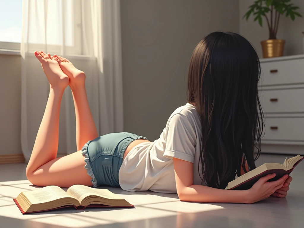 8K分辨率、Ultra-high-definition CG images、1girl in, (Sitting on the grass leaning against a tree, Reading a book, Knees together, Feet apart, up skirt, (hairy:1.1), (Pubic hair:1.1), (view from front, low angles), Onepiece, Detailed, morning, Sunrise, High resolution, ultra-quality, Super masterpiece, Colored leaves,
