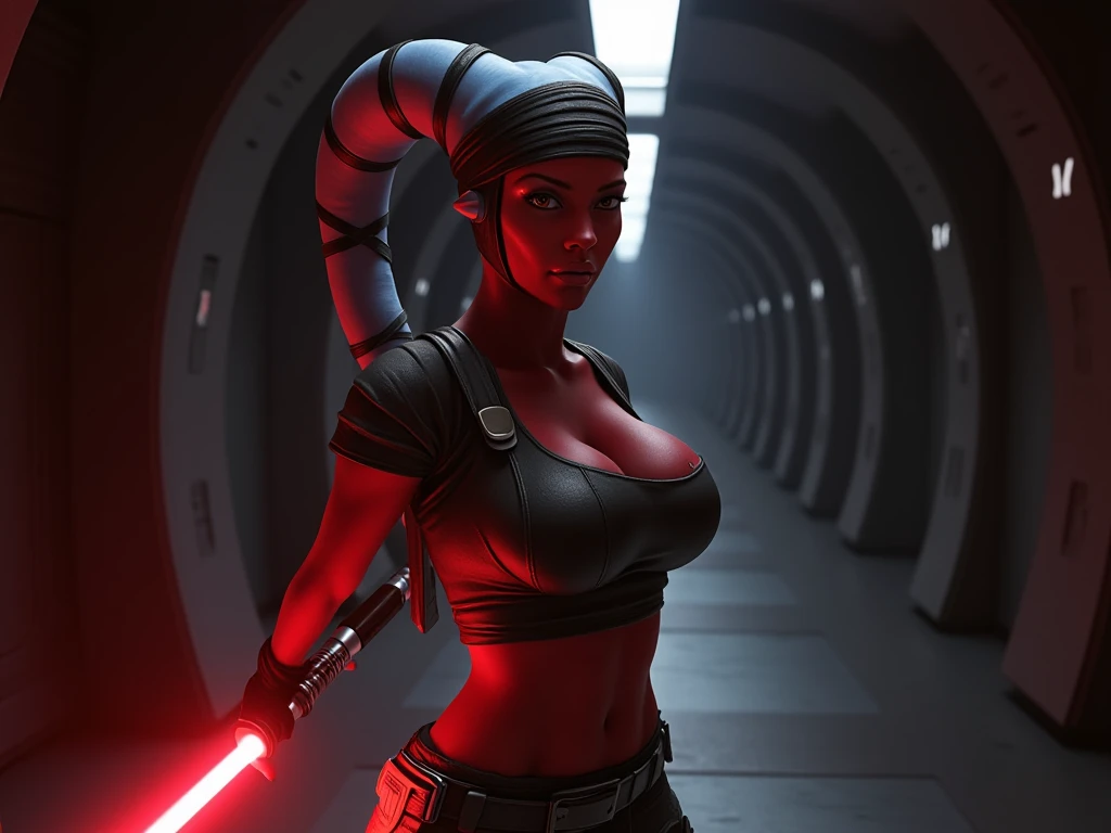 sequential art, multiple views, masterpiece, best quality, armor, busty, massive tits, gigantic boobs, huge cleavage, ((red skin), twi'lek), dual red lightsabers, evil space knight, space ninja, (wearing heavy black armor, robes, black stealth armor, hip armor, breastplate, tunic, tabard, cowl, cloak, body glove, straps, buckles, skirts, long sleeves, fantasy, ((armor))), ((busty), slender body, thin, slim sexy body, slim waist, (((gigantic breasts)))), Imperial starship, Star Wars, breast expansion
