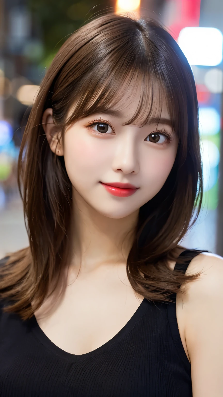 Tabletop, highest quality, shape, Very detailed, finely, High resolution, 8k wallpaper, 完璧なダイナミックな構shape, Beautiful and detailed,ランダムなcute髪,,Natural color lip, Bold sexy pose,smile、20-year-old girl、cute、Looking at the camera,Always blur the background,Perfect and beautiful face,Slim face and figure,Big eyes、Putting on gal makeup,Small face,Shooting from below、smile,Blurred Background,Elegant feminine face、Cyberpunk Fashion、smile