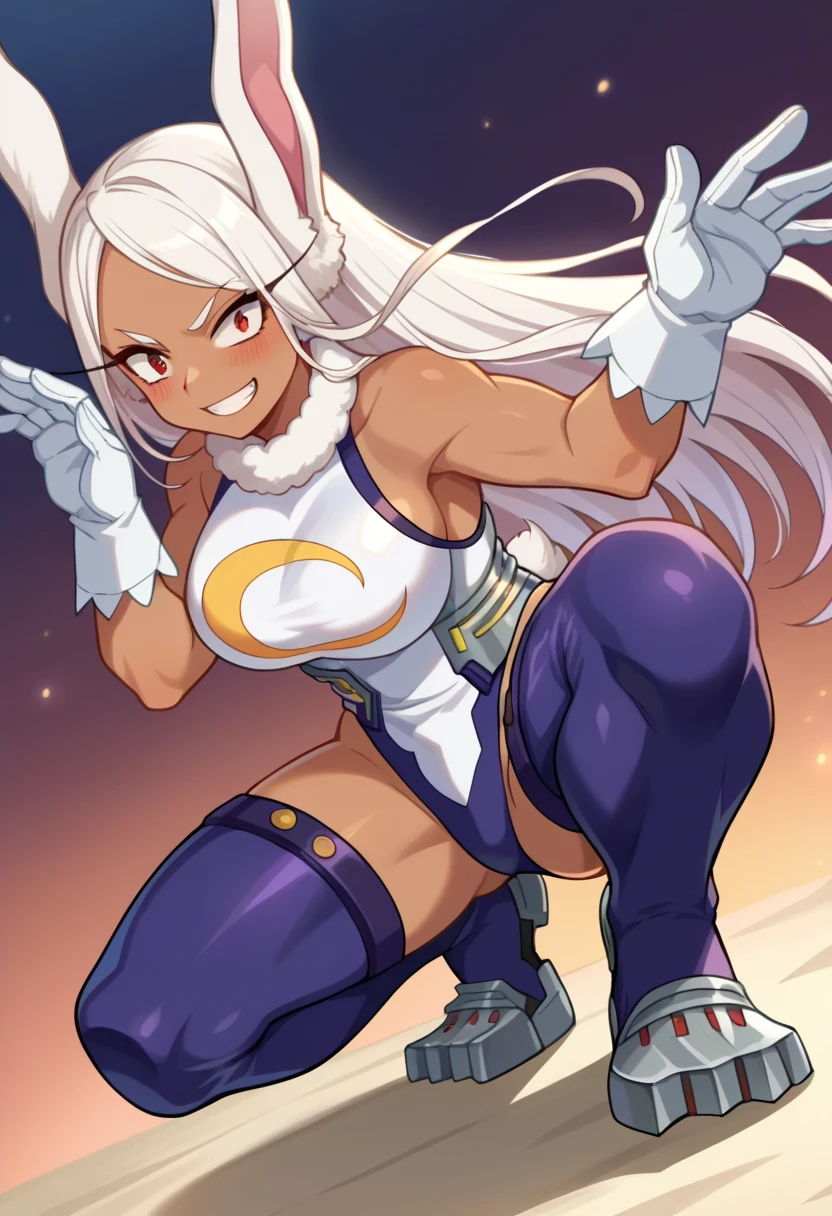 <lora:miruko:0.8>, miruko, (masterpiece, best quality,perfect lighting), 1girl, solo, smirk, action pose, leotard, portrait,
