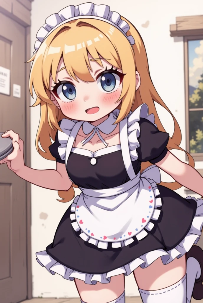 G-Cup masterpiece highest quality High resolution Blonde Maid Skirt lifted Show your pants cute Momoi Saiba smile A slightly open mouth Light in your eyes Eye highlights
