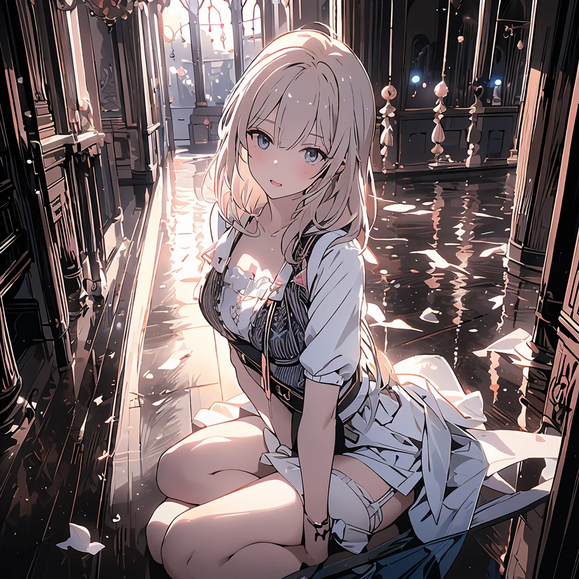 (( (masterpiece),(Very detailed CG Unity 8k wallpaper),(Bust Shot:1.5), highest quality,Cinema Lighting,Photorealistic, Detailed Background,Beautiful and beautiful eyes,Bright Eyes,(Very elegant and beautiful),(Beautifully detailed eye depiction),Very detailed,masterpiece,High resolution)), Richly decorated armor, Beautiful Female Warrior, short hair, Platinum Blonde Hair, Cleavage、Various actions、Various clothes、Red costume、Various poses、Colorful costumes、whole body、Beautiful feet、Extremely thin and beautiful feet