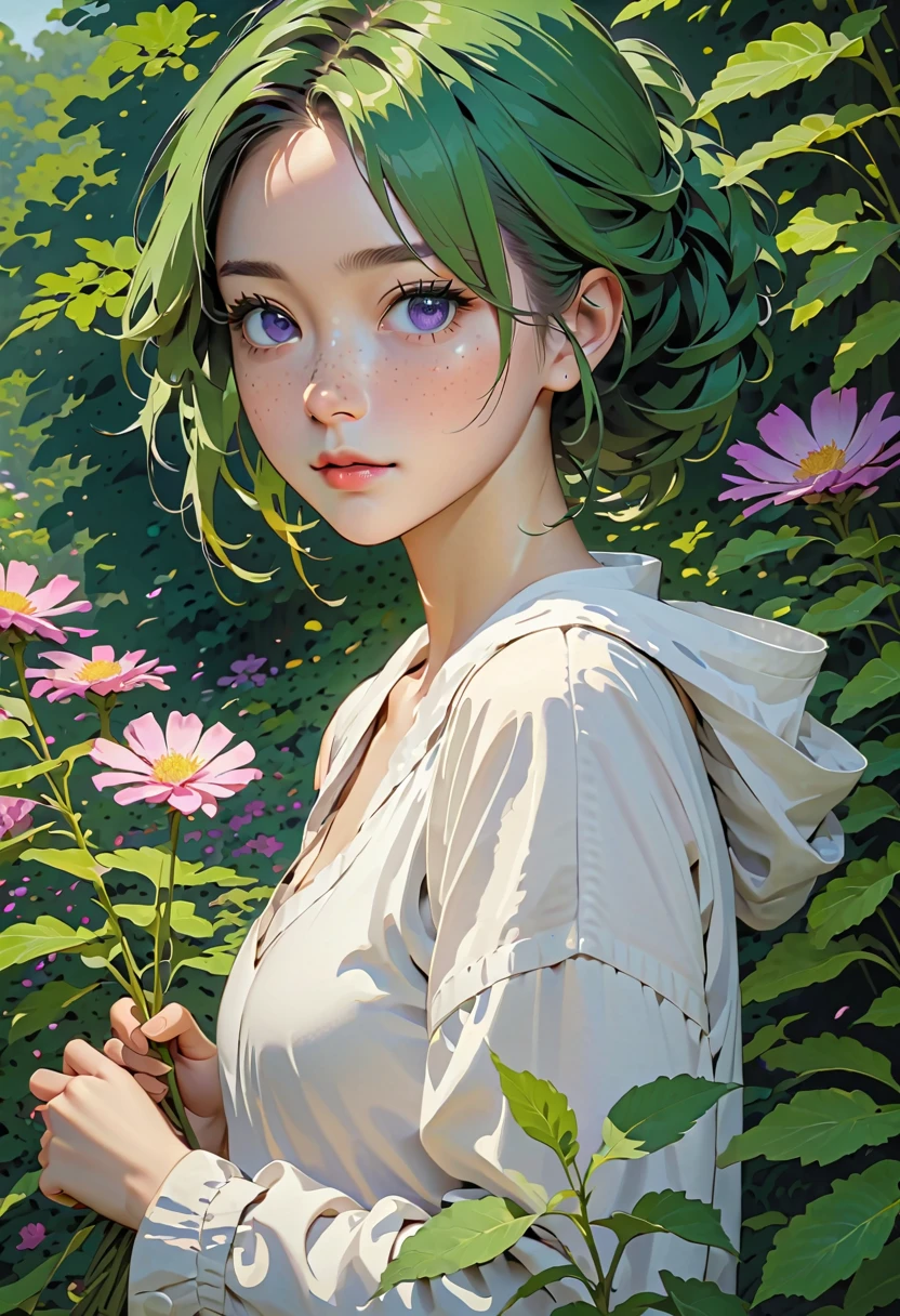 a nude girl, beautiful detailed eyes, beautiful detailed lips, extremely detailed eyes and face, long eyelashes, porcelain skin, delicate features, serene expression, sitting in a field of flowers, sunlight filtering through the petals, lush green grass, whimsical, dreamlike, soft pastel colors, cinematic lighting, masterpiece, best quality, 8k, high resolution, photorealistic