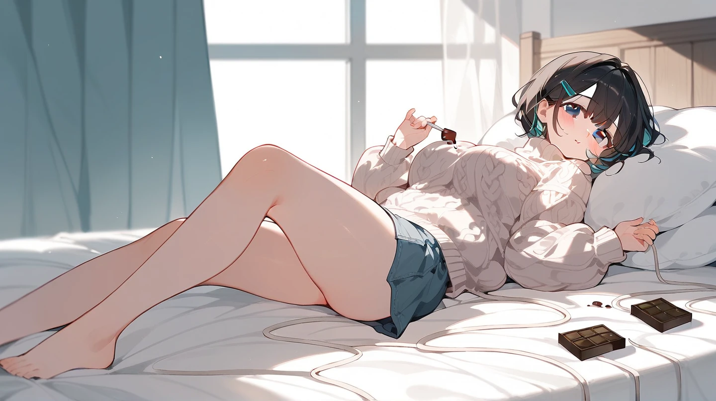 masterpiece,(Perfect Anatomy:1.5),from blow, highest quality, a beautiful girl, slender, leggy, ((very short hair)), brown hair, (wear a white long sleeved shirt:1.5), white bikini panties , Perfect hands, Perfect body, reclining, lying on a sofa, throw her legs over the sofa, shirt lift, (barefoot), stare blankly into the distance, seduction, ((Exquisite detail)), Very finely crafted fingers(((10 fingers))), (full body showcase), (Show your whole body), (no background), (No logo) , high resolution, see her private part , see her belly button, telephoto lens
