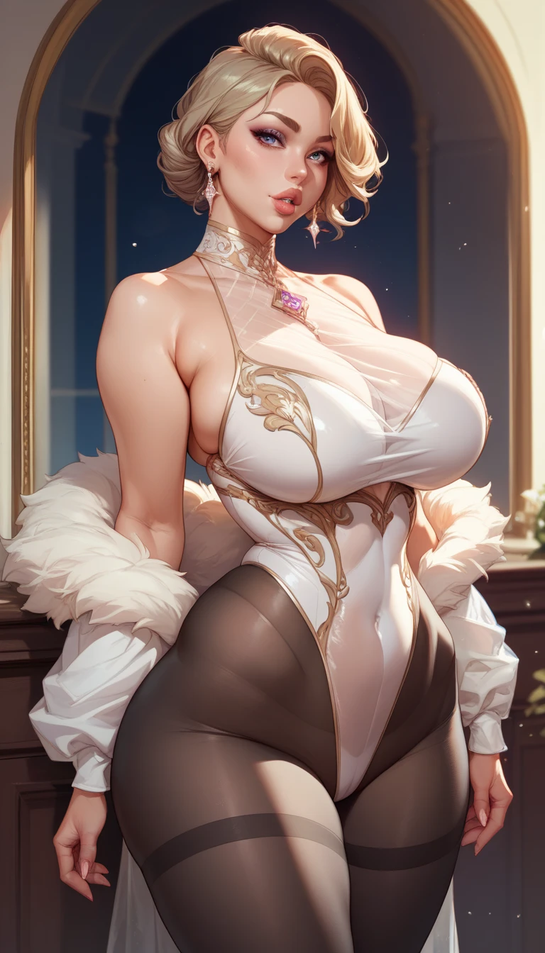 Big Breastsの女性, Exposing shoulders, Blonde, colored feather, metal ornaments, colored Flowers, particle, Light, (masterpiece, 最high quality, 最high quality, Official Art, Beautiful and aesthetic:1.2), (1 girl:1.3), Very detailed,(Fractal Art:1.1),(colorful:1.1)(Flowers:1.3),Most detailed,(Tangled:1.2), (Dynamic pose), (Abstract background:1.3), (Shiny skin), (Many colors :1.4), ,(Earrings:1.4), (feather:1.4),masterpiece, 最high quality, Very detailed, 30~40 years, Full Body Shot, Mature Woman, 美しい Mature Woman, Nightgowns and underwear, Captivating smile, Thick lips, Plumpとした唇, blush, Looking at the audience, Provocative expression, Short Hairstyles, Cleavage, Plump、Curvy Hips、Attractive face、Mischievous face、Sexy Lingerie 、An inviting gaze、Expressing emotions、Obscene underwear、Erotic see-through lingerie set、Standing position、Gorgeous Accessoriesさまざまな髪型,Gold headband,Ample breasts,Uneven buttocks,Greek clothing,Tulle covers the chest,Perfect balance, Detailed clothing details,Temple,marble,Statue of God,cinematic Lighting, Film Grain, Fuji Color, contrast of Light and dark, 8k, masterpiece, Very detailed, Attention to detail, high quality, High resolution, masterpiece, 最high quality, Very detailed, Gorgeous Accessories、Lift your butt, From below, (Browsing Caution: 1.4)、Exposed breasts、(((Breathless face)))、Openwork decoration,(((See-through dress)))、(((R-18)))、festival_Jet bath thighs, Big Breasts, Are standing, Cowboy Shot, Looking at the audience, Outdoor, blush, 1 girl, (masterpiece:1.3), (High resolution), (8k), (Very detailed), Perfect Face, Beautiful eyes and face, (((最high quality))), (Very detailed), Detailed face and eyes, (alone), High resolution、Beautiful eyes,(((Sexy pose)))