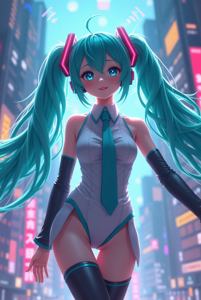best masterpiece, ultra detailed, best quality, sharp focus, 12K, super high resolution picture, 2girls, hatsune miku, vocaloid,(Bontage leotard:1.5), crossing legs, looking down, from bottom, looking at viewer, outdoors,evil aura,evil smile,full body,dark aura,(Hatsune Miku sitting on a girl on all fours:1.5),(anime:1.4)