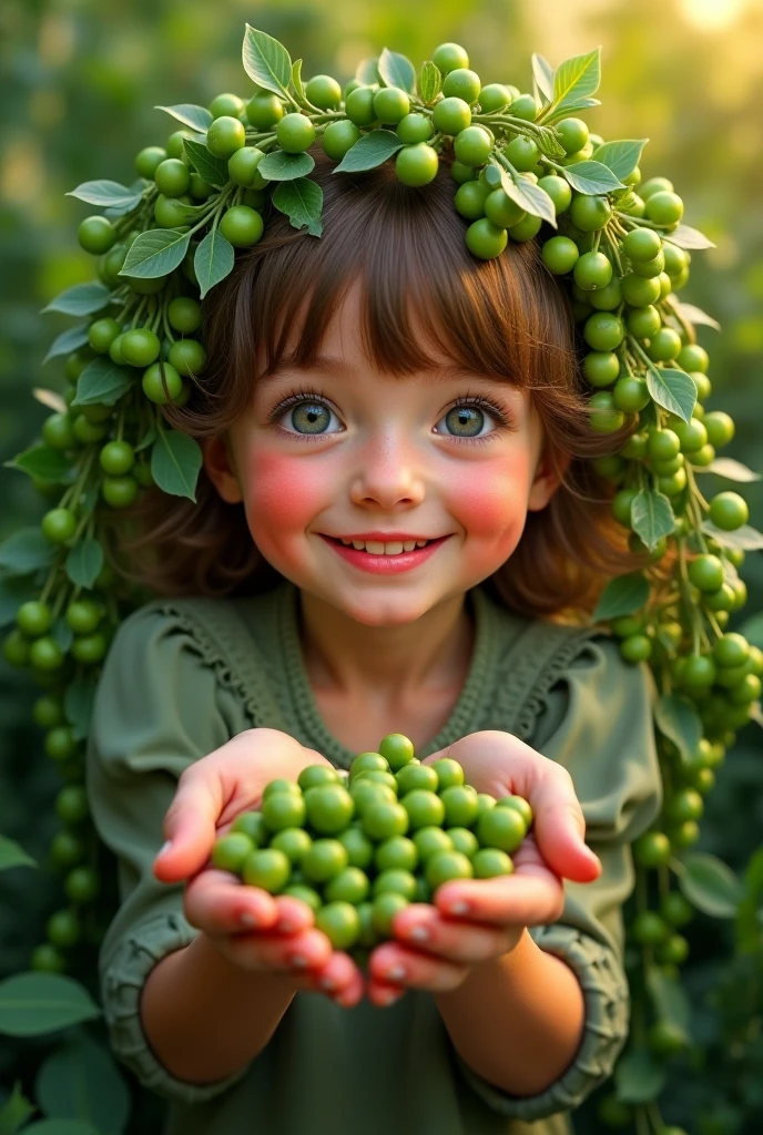 CHILD girl holding two green apples in front of her face, holding an apple, eating fruits a safe apple in hand, green apples, green slime, promo still,, 3 4 5 3 1, photoshoot --auto --s2