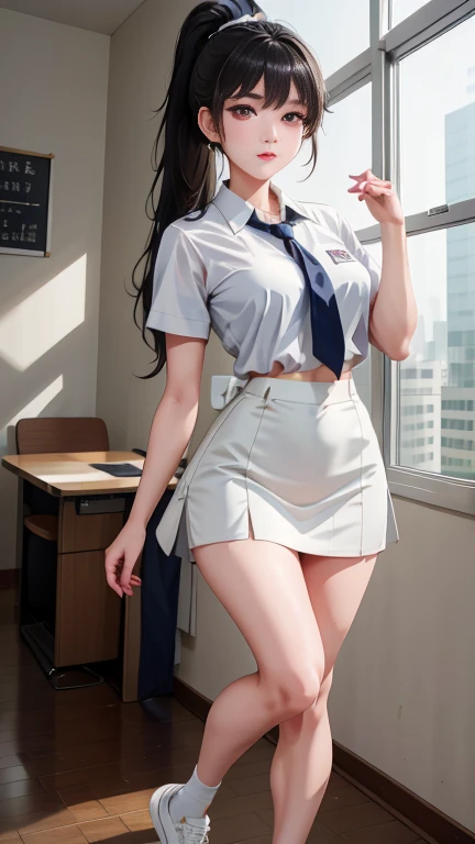 1womanl、(Super beautiful)、(beauitful face:2)、(A detailed face:1.5)、(A detailed eye:1.1)、(Detailed lips:1.1)、(Detail nose:1.1)、(Shot from the knee up:1.1)、(Denny's clerk in Japan)、(Denny's Uniforms:1.2)、(She lifts her skirt to reveal her white panties:1.3)、(Bare legs:1.5)、Brown hair、(Stand inside a Denny's store)、(At SFW:1.2)