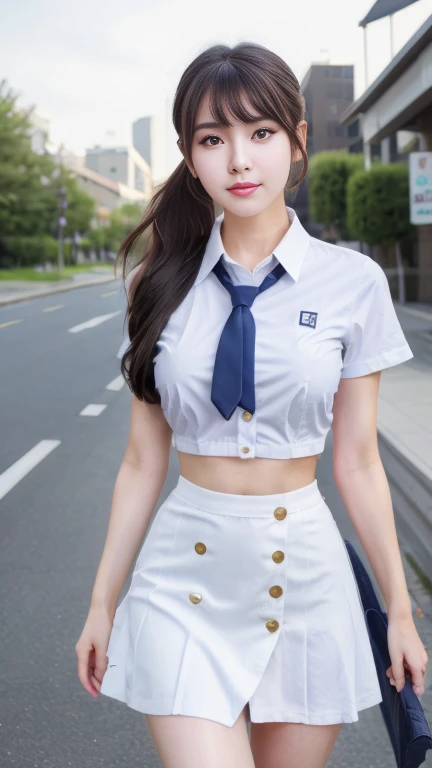 (highest quality:1.4), (hyper quality), (Super detailedな), 1 beautiful girl, young face, light makeup, Super cute, wonderful face and eyes, (very shy face), (not looking here), (White school uniform, Light blue pleated mini skirt:1.5), (Beautiful and incredibly big breasts:1.4), (underboob:1.3), saggy breasts, Uniform is tight on my chest, (You can't see the valley), (slender body:1.1), (Composition seen from the side), (long thin legs), (standing with one&#39;s inner thighs:1.2), (thin waist), (One hand grips the hem of her skirt to hide her butt.), (One hand grabs the strap), real skin texture, (bangs), french braid, bright and shiny lips, Beautiful Goddess Advent, beautiful background, golden ratio, conceptual art, Super detailed, Accurate, advanced details, (crowded train), (being molested:1.5), sexy art, surrounded by a beautiful sunset, bright light, Super delicate illustration details, Highly detailed CG integrated 8K wallpaper, RAW photo, professional photos, cinematic lighting, Depth of bounds written, (No bra:1.2), (The nipple protrusions push up the uniform), (The shape of the nipple protrusions through the uniform:1.3), cropped tops, (High heels on bare feet:1.1)