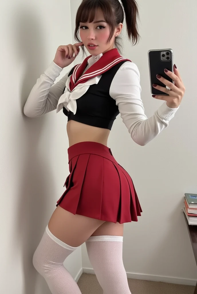 1 girl, , wearing a collar and being trained by her master, cheerleader, open-fronted skirt, pure white panties