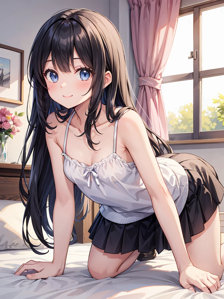 (Masterpiece, highest quality, high resolution, realistic photos, realistic looking skin:1.1),
(Woman shows her panties to us as she stands, sits, and crouches in the living room of her apartment: 1.8),
(She looks happy and smiling: 1.5),
(She is wearing a sleeveless turtleneck knit in all black: 1.8),
(She is wearing a light blue flared pleated mini skirt:1.8),
(She is wearing white loose socks:1.8),
(Her panties are white with a pattern: 1.5),
(She has long brown hair: 1.5),
(She is 20 years old: 1.5),
(She is a model, so she is quite beautiful:1.5),
(She has D-cup breasts: 1.5),
(She has beautiful legs: 1.5),
(The place is the living room of a luxury apartment: 1.5),
1 Japanese girl, solo, full bodied esbian, beautiful eyes, shining eyes, shining thighs, NSFW