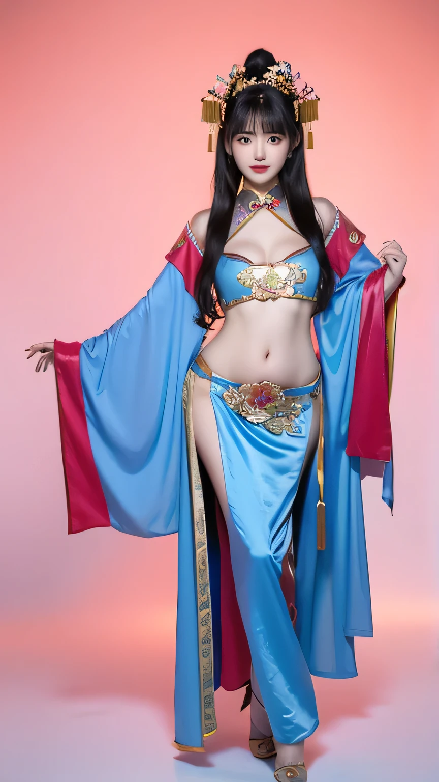 (best quality), oriental nobility,Girl's hot and thick red lips,Highly detailed 4K eyes and faces,beautiful beautiful blue eyes ,big breasts、Bewitching thigh、Full Body Warrior,martial art,Zhao Yunzilong's feminization, Gorgeous yellow costume,stockings,woman with a book,decorated costume,Background of the Three Kingdoms era,Woman in a feather robe