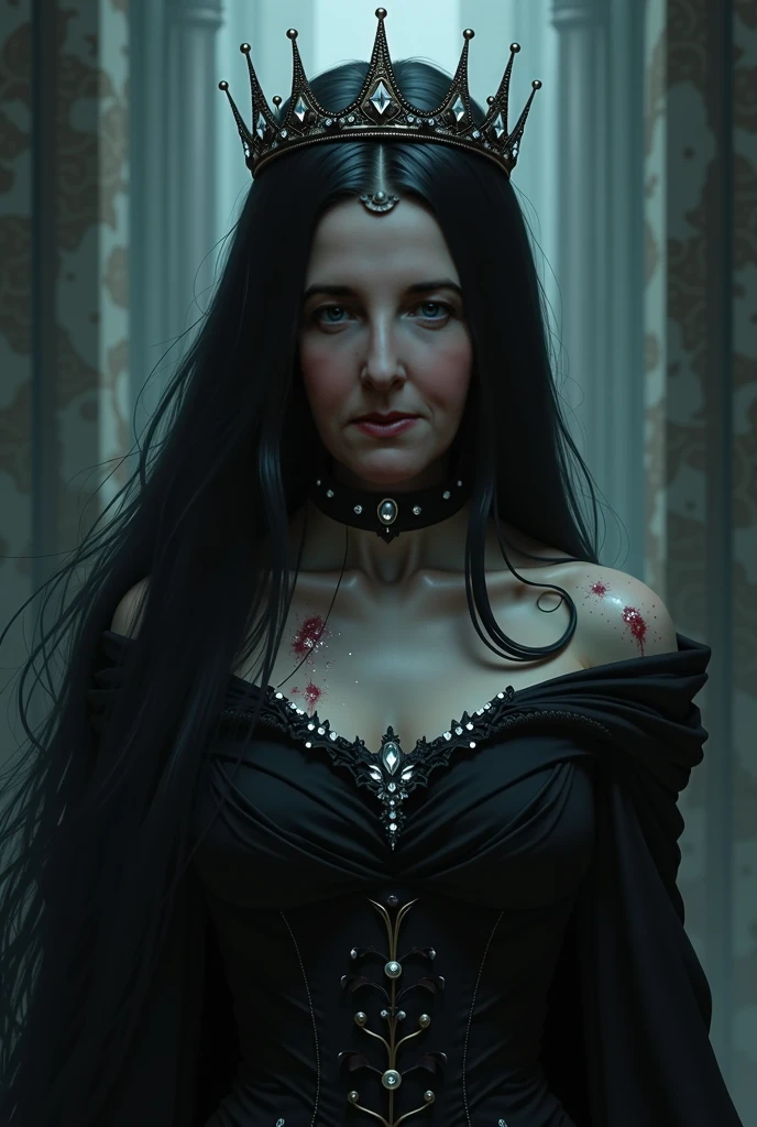 1 queen, ((upper body shot)) ,pale skin, glowing eyes, hell scene, blood , black horns ,
gothic , cathedral, dark, dim light
best quality, masterpiece, realistic,
high contrast, gerald brom
<lora:epiNoiseoffset_v2:1> <lora:add_detail:-1>, (photorealistic:1.5),