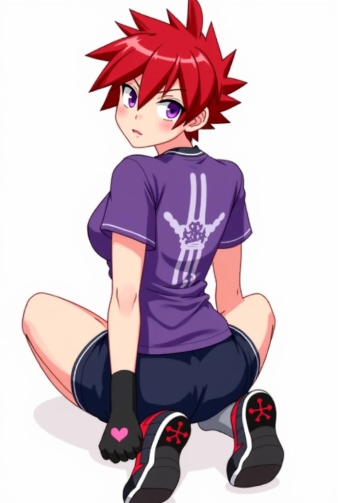 Gym anime girl with short red hair like Tomo chan, six pack and yellow eyes