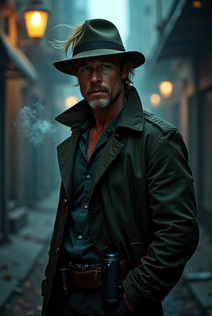 [ (designed by Karl Hofer:0.9) | (Andy Kehoe:1.1) ], photograph, concept art, shoulder-level shot of a (musician man broken drowning in despair and sorrow, wide brim hat, trench coat:1.1) , Clear skies, Ultra Real, Dark and Gritty, decal art, Cinestill, Ilford HP5+ 400, Selective focus