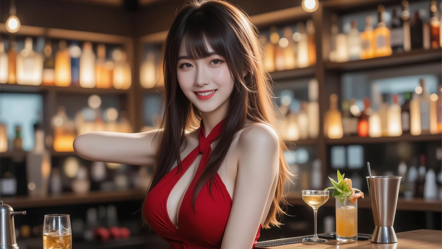 Best-quality, Masterpiece, Ultra-High-Resolution, (Photorealistic:1.4), Raw-Photo, Extremely-Details, Perfect-Anatomy,
1girl, 18-years-old, the most popular Japanese actress, (((very completely drunk and high on illegal drugs, ((rampaging in hotel bar)), laughing out loud, dynamic pose))),
extremely beautiful face like a most famous Japanese actress, extremely beautiful big black eyes, extremely beautiful lips, extremely beautiful black hair, extremely beautiful realistic skins, extremely beautiful breasts, extremely beautiful cleavage, extremely beautiful and sexy body,
wearing only colorful sexy evening dress,
detailed colorful sexy evening dress, detailed face, detailed eyes, detailed lips, detailed hair, detailed skins, detailed breasts, detailed sexy body