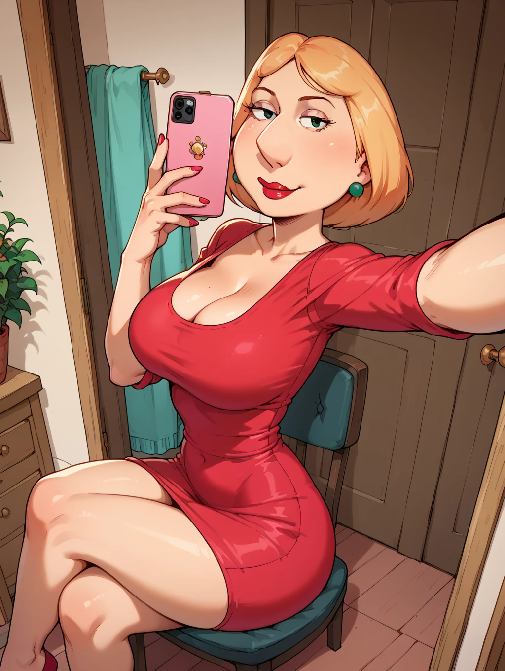 Blonde women blue eyes cute girl selfie instagram model fulbody sexy outfit red
