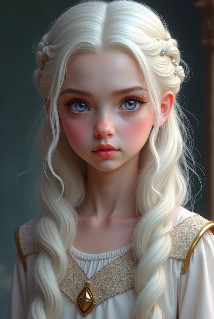 Teen girl, albino, dark, Middle Ages, happy