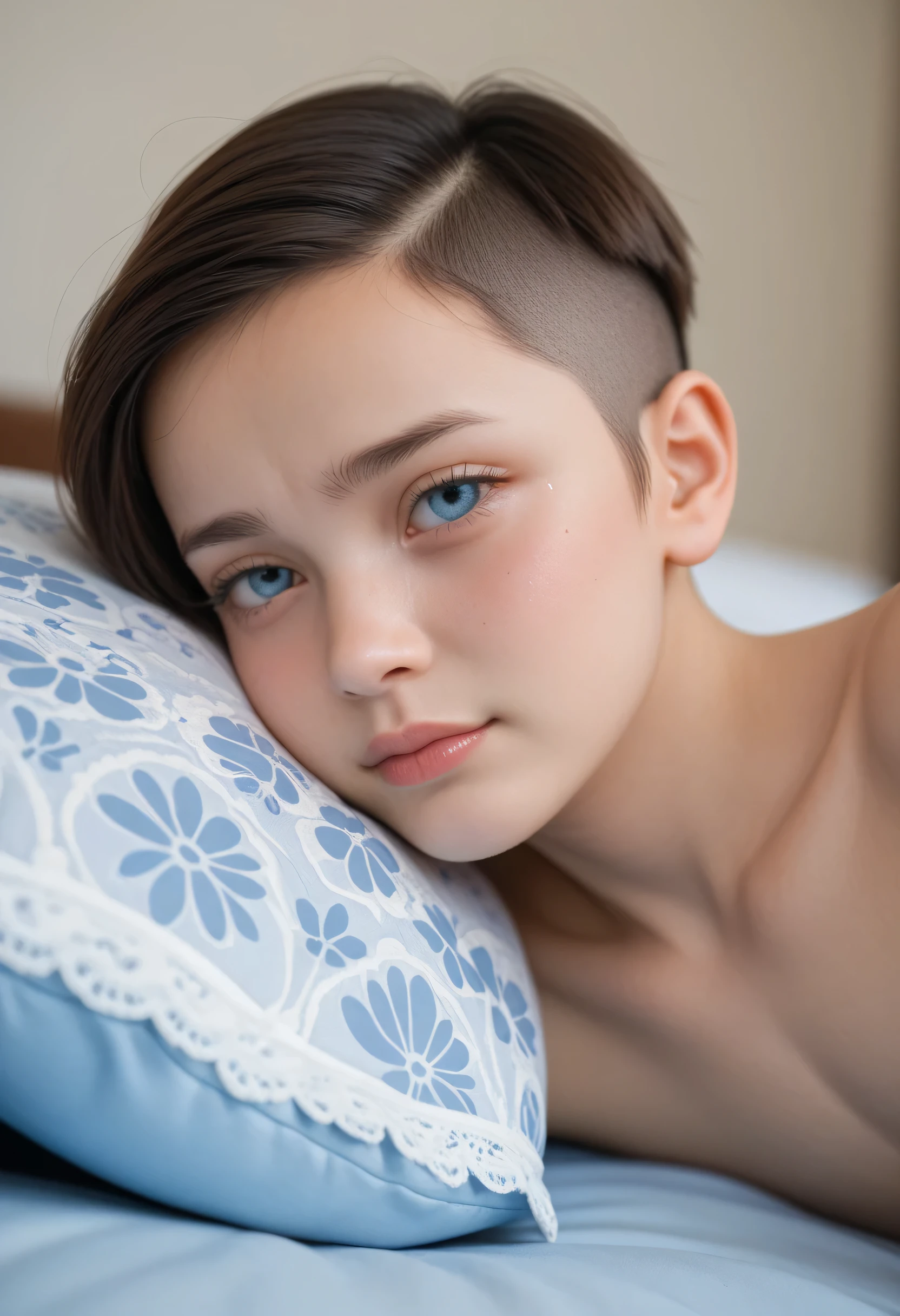 Create a 19 year old American boy. White and neat skin, blue eyes, dark black hair.