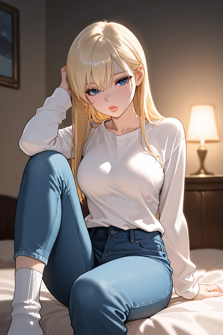beautiful, masterpiece, Highest quality, Highly detailed face, Perfect lighting, One person, alone, Giovanna MS, White shirt, Black trousers, Sitting, Spread your legs