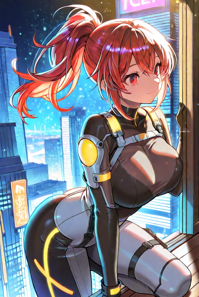 (Rear view, Rear view),(best quality,high resolution,Ultra Detailed,Practical)、(future ciborg :1.4) , Cyberpunk、Big buttocks、kneel、An electronic visor is attached to the face of a 12-year-old girl,Focus on the hip skirt revealing white:1.4) ,future Red latex body,modo Cyberpunk、Strike sexy poses、(Lower body clothing、Breast enlargement、(Background neon lights in dark city at night.:1.4),Unreal Engine:1.4,HD,La best quality:1.4, Realistic:1.4, Texture:1.4, masterpiece:1.8,masterpiece, best quality,(Beautiful blue eyes ),( Neon Pink),(Perfect anatomical structure :1.4 ),(ciborg future bodysuit orange:1.4 ) ,(future:1.4), (Big ass and buttocks),( Convex detailed fingers),( Kawaii Angel:1.4), (BackgroundAlleyWallBigStoneNight:1.4) huge , Crazy breast swelling, Chest larger than shoulder blades, Big breasts and thin waist,(huge breasts:1.2),Hydrated skin((rogue))((非常huge乳房)),((Grooves reveal original skin))