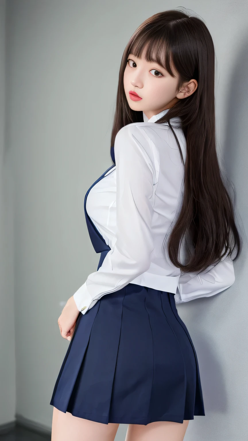 1 girl,beautiful and detailed eyes,cute,professional lighting,highest quality, (beauty:1.3), (school uniform:1.5),medium hair, erotic, Bewitching, booty pose