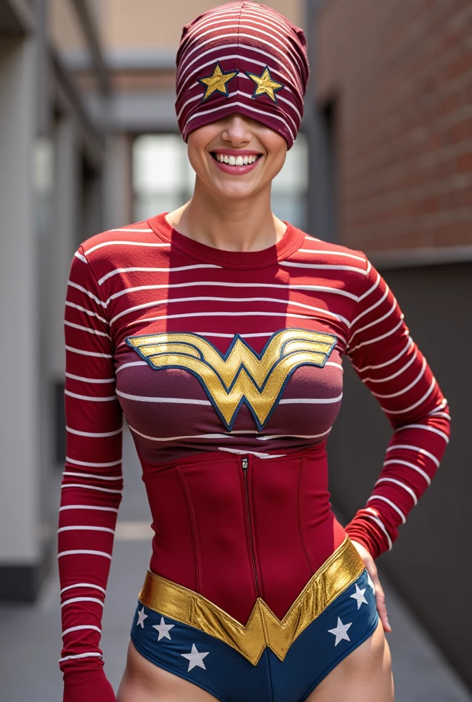 Alexa Davalos , luchador de artes marciales mixtas, MUJER BOMBA, MAILLOT MANGAS LARGAS, BODY AZUL ROJO, rayas blancas, diadema roja, brazalete rojo, CREMALLERA DE CUELLO BLANCO, MEDIAS EXPUESTAS, Muscles, MALLAS FUERTES, QUADRICEPS, pelo negro trenzado, PODO CUERPO MAJESTUOSO, vista frontal, luz, iluminar desde el fondo, EMPTY RING, obra maestra