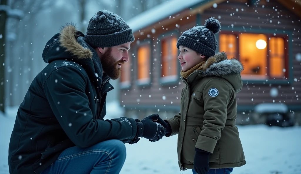 Cold jacket anime realistic mom giving boy jacket