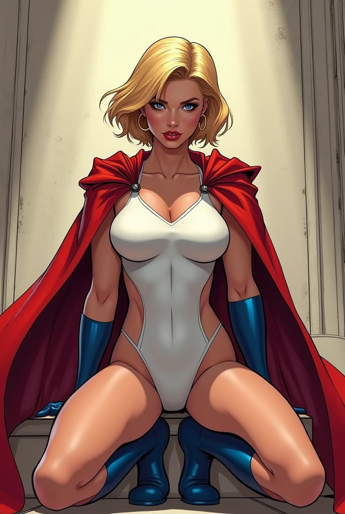 Cinematic. (((A comic style, cartoon art))). Emma Frost Posing for photo (((in epic heroic pose))) , wearing his iconic X-Men uniform, Showing the belly,  , ((Wearing white pants and cape)) . (((Hot Body, camel toes))). ((((Abstract Comic background )))) , vivid colors, detailed, detailed face, realistic shadows and bright, glowing.