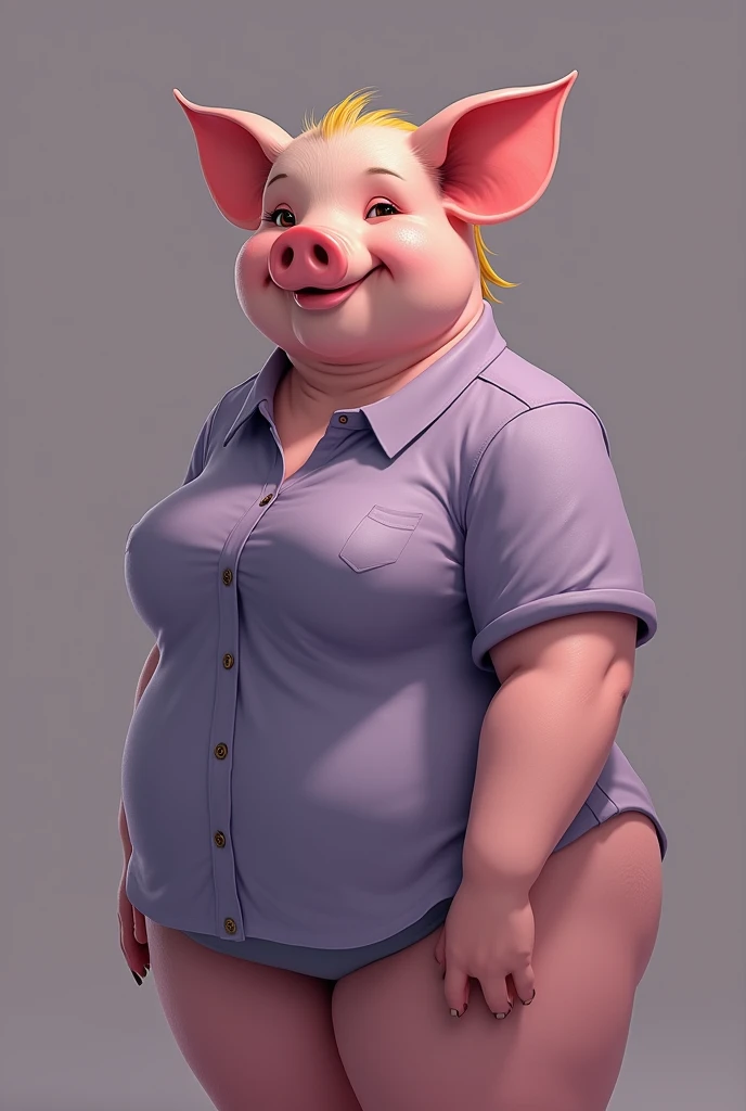 Plus size curvy cow with blonde and pink long hair and kawaii pink gamer outfit
