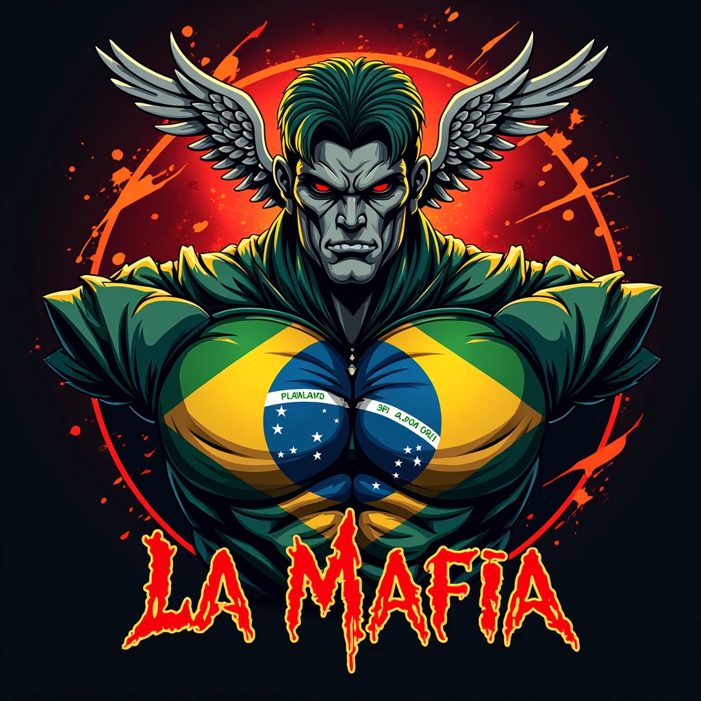 anime image of a demon biting the flag of brazil
